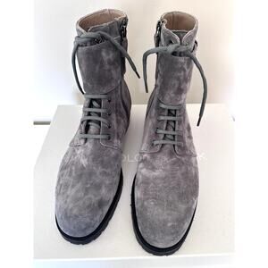 Manolo Blahnik Men Boots Fullis in Gray Lace Up Leather UK 8 Made in Italy NEW